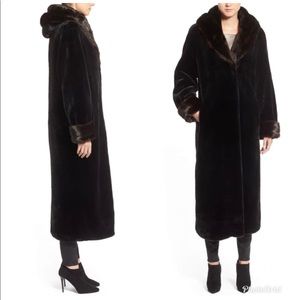 Full length hooded faux chocolate fur